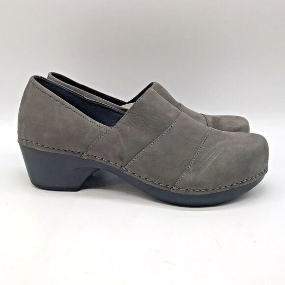 Dansko Tenley Gray Belted Slip-On Heels Women's 39 Nappa Leather Comfort Shoes - Picture 1 of 12